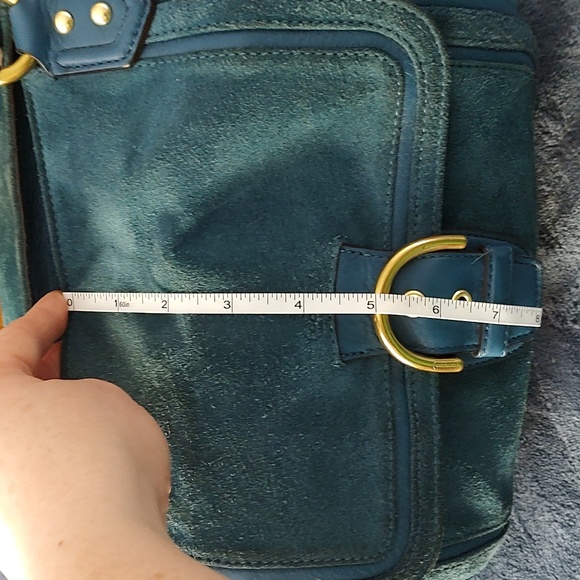 Coach Campbell Izzy Teal Tote Suede Bag w/ Shoulder strap. Good used condition. - Picture 15 of 16